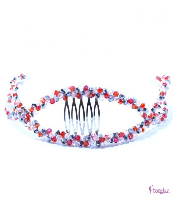 Tocado tiara cristales rojo
